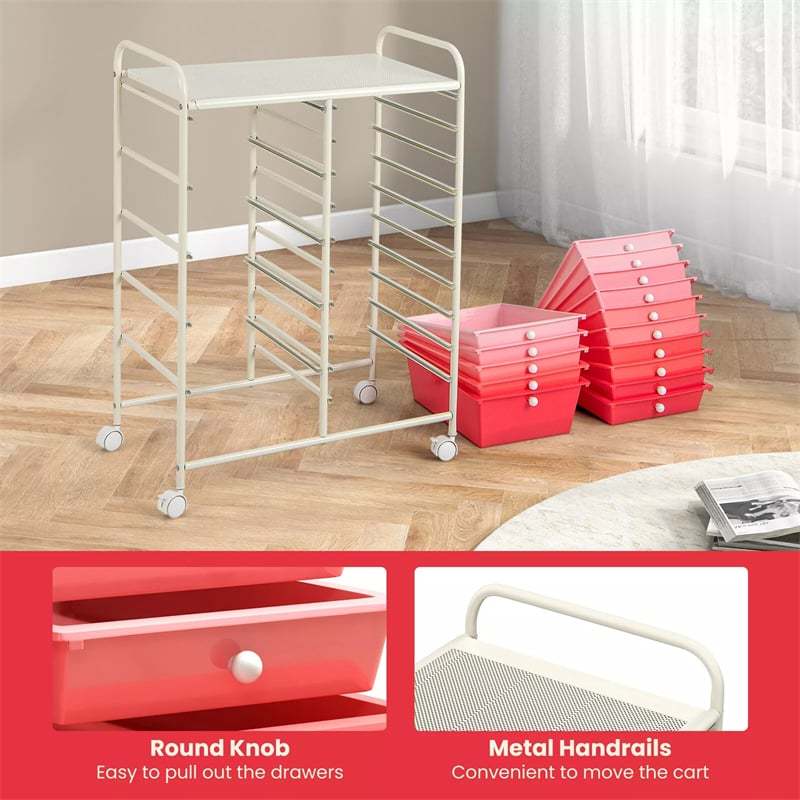 15-Drawer Rolling Storage Cart, Art &  Craft Organizer with Wheels & Removable Drawers for Tools, Scrapbook Paper, Home Office School