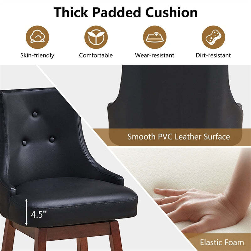 Set of 2 Swivel Bar Stools 29" Pub Height Upholstered Bar Stools with Button Tufted Backrest & Rubber Wood Legs