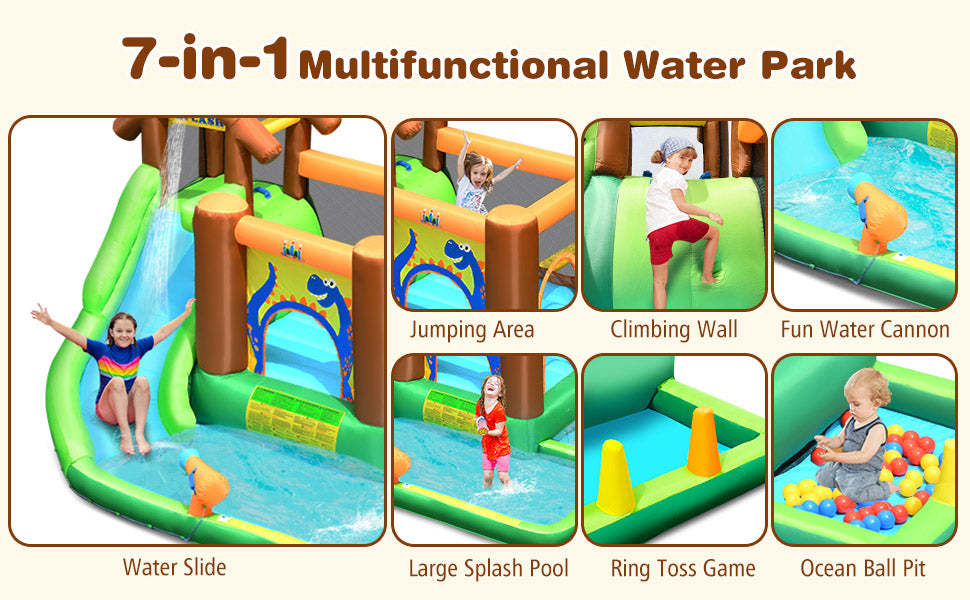 7 in 1 Kids Inflatable Water Slide Bounce House Splash Pool without Blower