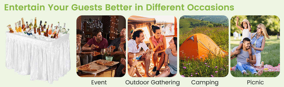 4 FT Folding Ice Cooler Table with Removable Matching Skirt & Drain Hose, Patio Foldable Beverage Cooler Table