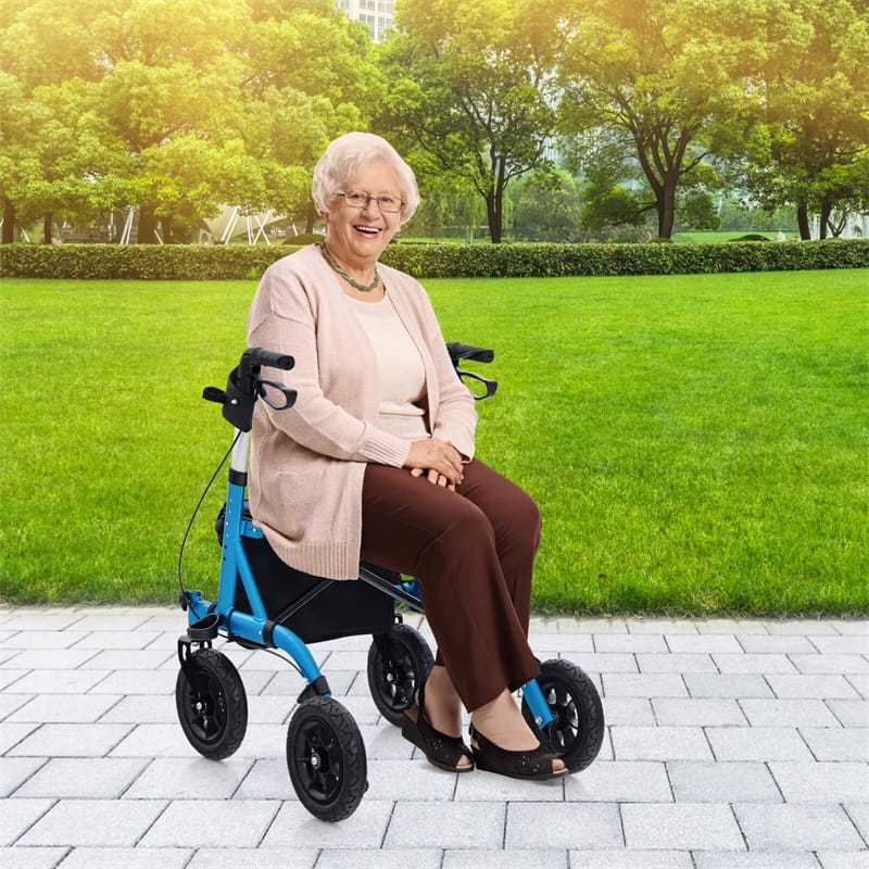 Foldable Rollator Walker with Seat & 9.5" All-Terrain Pneumatic Wheels, 350lbs Heavy Duty Height Adjustable Bariatric Rollator for Seniors/Adults