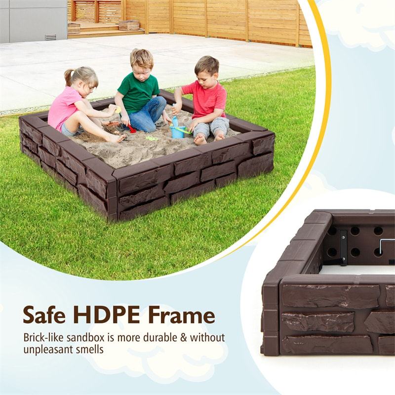 4FT Kids Sandbox, Weather Resistant HDPE Square Sand Pit with Oxford Cover & Bottom Liner for Outdoor Backyard, Lawn, Garden & Beach Play