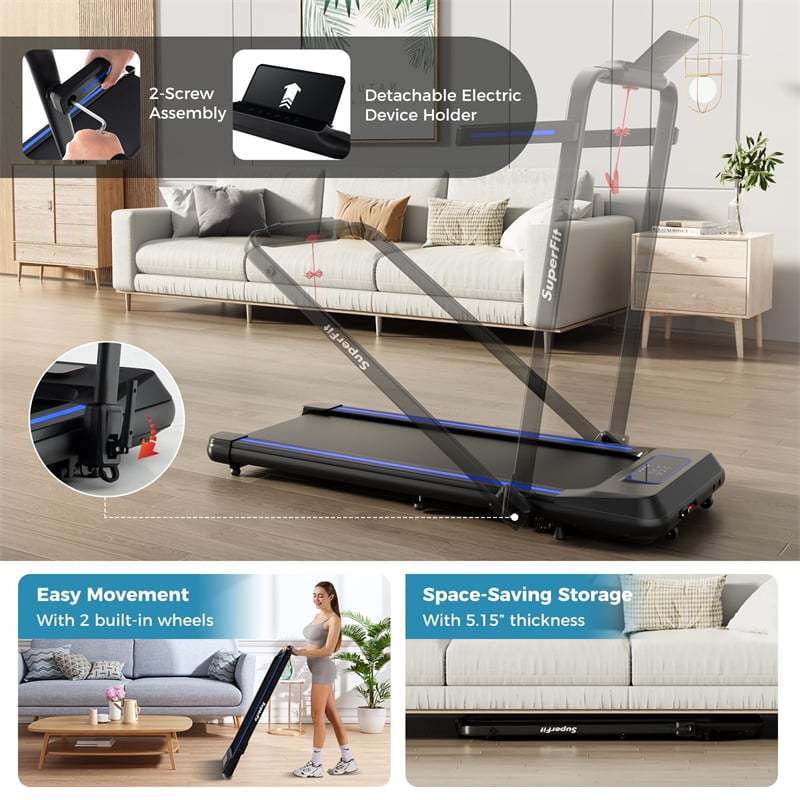 2-in-1 Folding Treadmill Under Desk Treadmill 3.0HP Walking Pad with Incline, Remote & Smart APP Control, LED Display, 265lbs Capacity