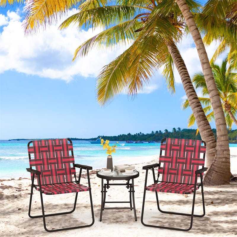 4 Pack Folding Beach Chairs Webbed Lawn Chairs Portable Lightweight Camping Chair with Armrest & Steel Frame