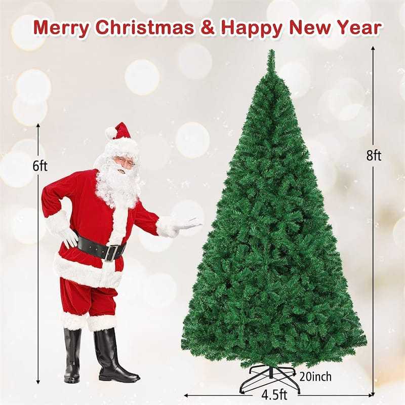 8ft Green Artificial Christmas Tree Unlit Pine Xmas Tree with 1138 PVC Branch Tips, Solid Metal Stand for Outdoor Indoor Holiday Decoration