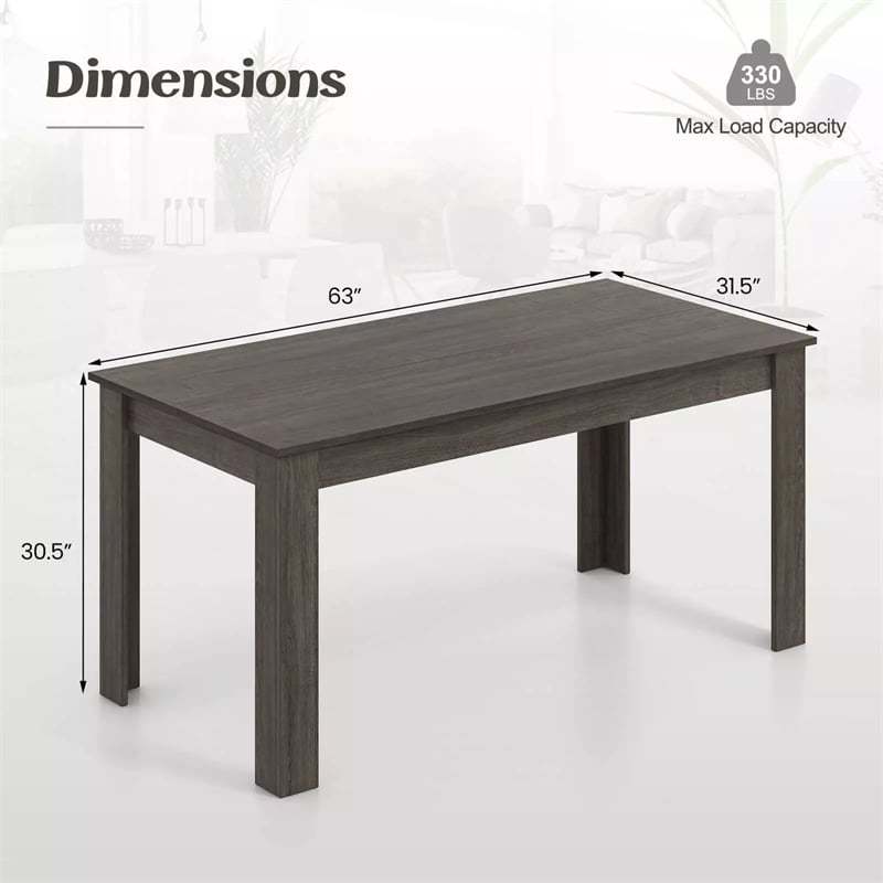 63" Rectangular Dining Table for 4-6 People, Farmhouse Wood Kitchen Table with Heavy Duty Legs, 330LBS Capacity for Living Room, Home Office