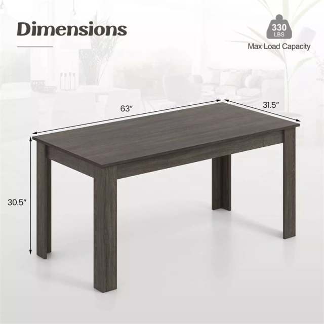 63" Rectangular Dining Table for 4-6 People, Farmhouse Wood Kitchen Table with Heavy Duty Legs, 330LBS Capacity for Living Room, Home Office