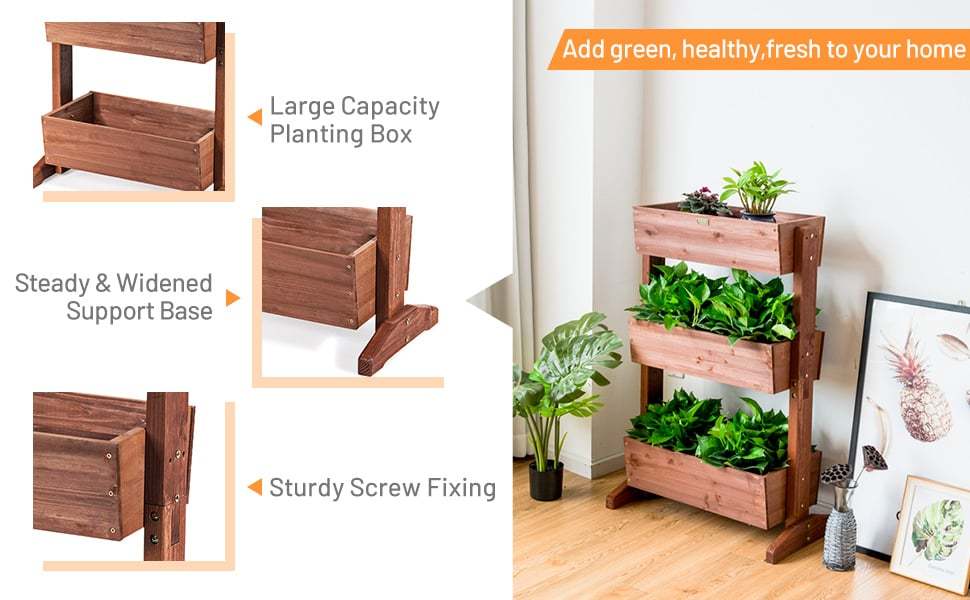 3-Tier Wooden Vertical Raised Garden Bed, Freestanding Tiltable Elevated Planter with 3 Drainage Boxes, Fir Wood Flower Rack for Vegetables & Herbs
