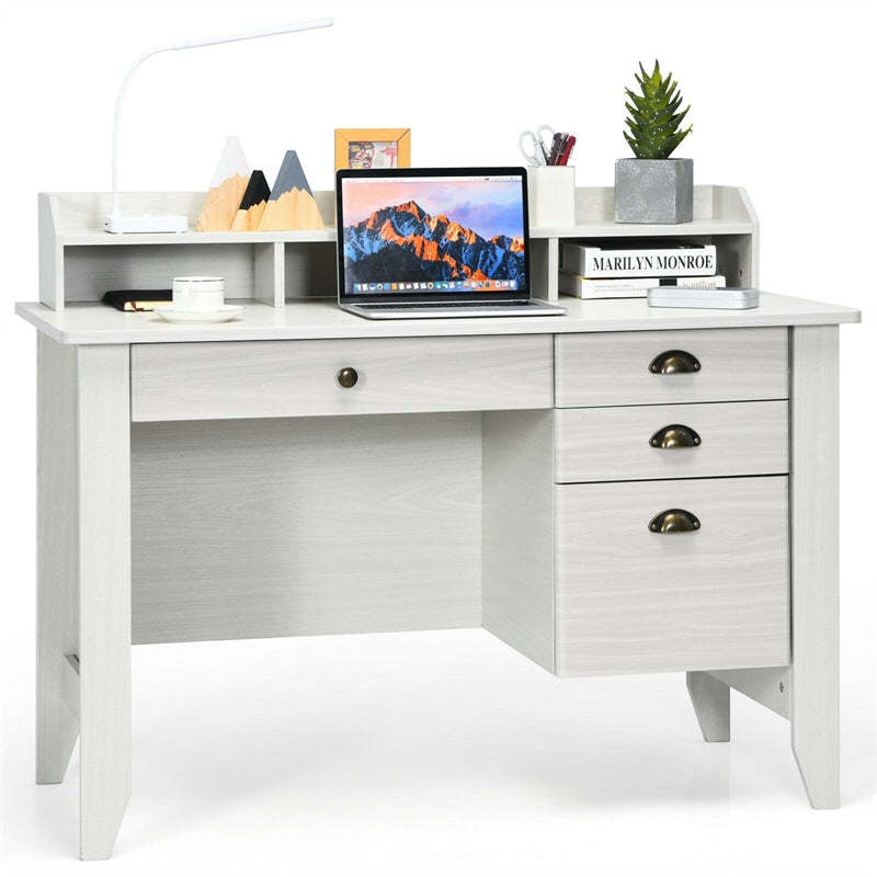 48" Wood Computer Desk with Hutch, 4 Storage Drawers & Shelves, Wooden Executive Desk for Home Office, Study Writing Desk for PC Laptop
