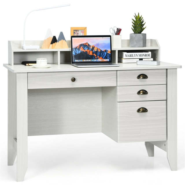 48" Wood Computer Desk with Hutch, 4 Storage Drawers & Shelves, Wooden Executive Desk for Home Office, Study Writing Desk for PC Laptop