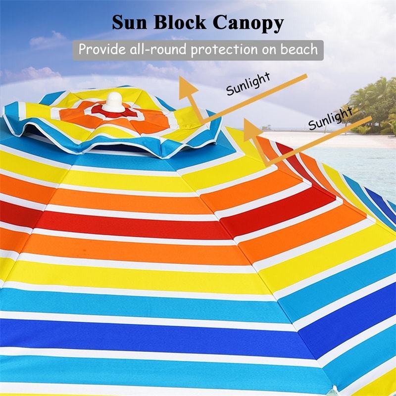 7.2 FT Portable Outdoor Beach Umbrella with Sand Anchor, Tilted Pole & Carrying Bag