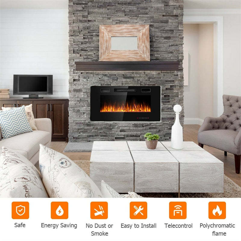 36" Recessed Electric Fireplace Ultra Thin Wall Mounted Heater with Touch Screen