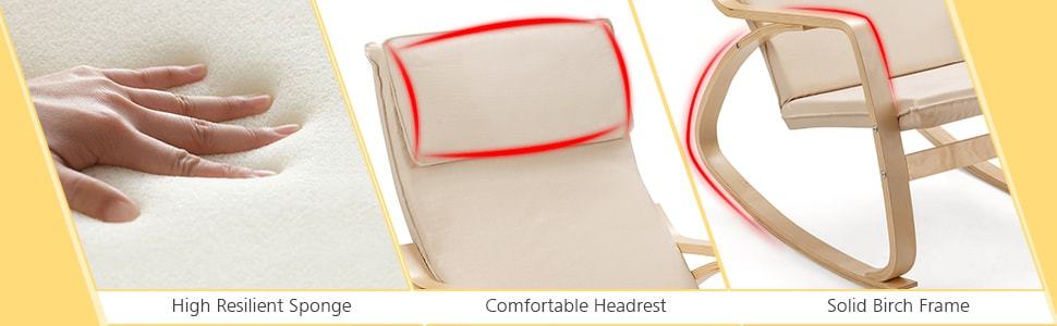 Modern Bentwood Rocking Chair Relax Rocker Lounge Chair with Removable Upholstered Cushion