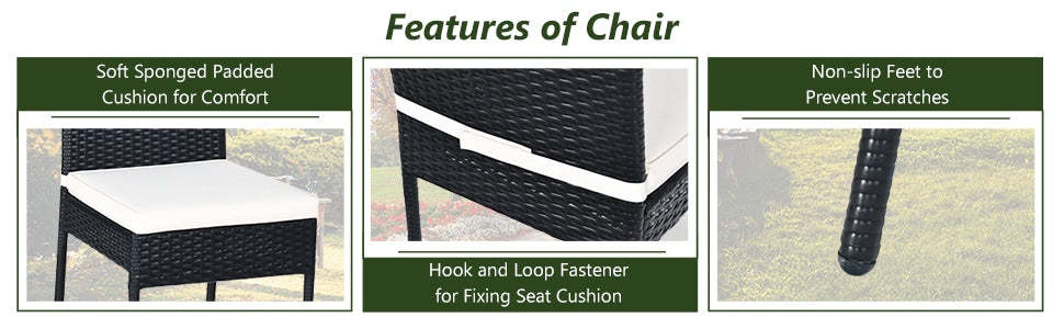 5 Piece Wicker Outdoor Rattan Patio Dining Set Glass Table & Cushioned Chairs