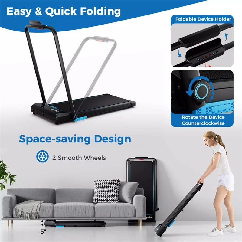 3-in-1 Folding Treadmill, 2.5HP Walking Pad & Under Desk Treadmill 340LB Capacity w/ Handlebar, LED Display, Remote & App Control for Home Office