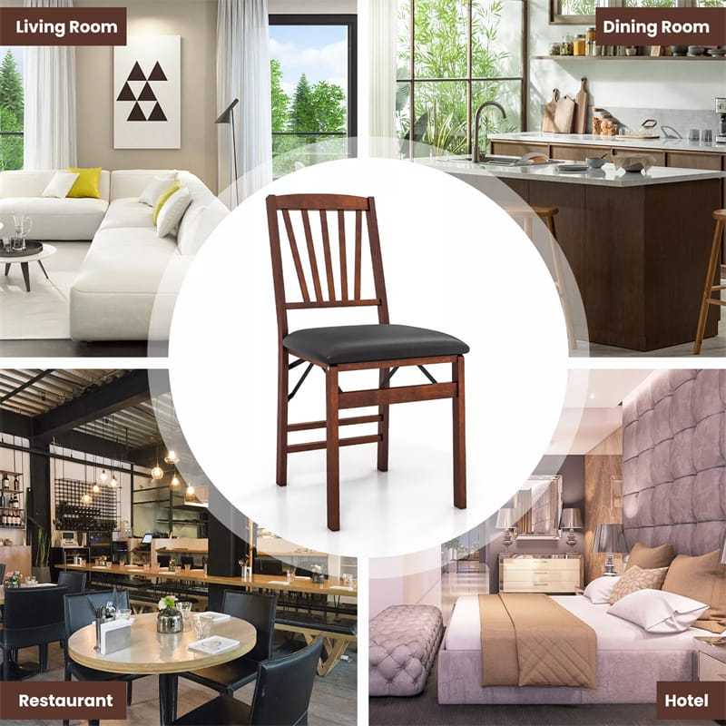 Folding Dining Chairs Set of 2, Wooden Kitchen Chairs with Padded Seat & Solid Wood Frame for Apartment, Small Space, 400 LBS Capacity, No Assembly