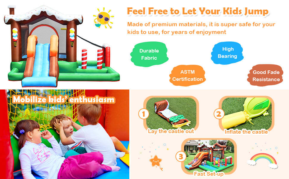 Outdoor Indoor Inflatable Bouncer Kids Snow House Bouncy Castle with 480W Air Blower