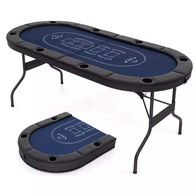 72" Foldable Poker Table, 8-Player Texas Holdem Card Table with Cup Holders, Casino Grade Felt, Portable Oval Blackjack Table for Home Game Room