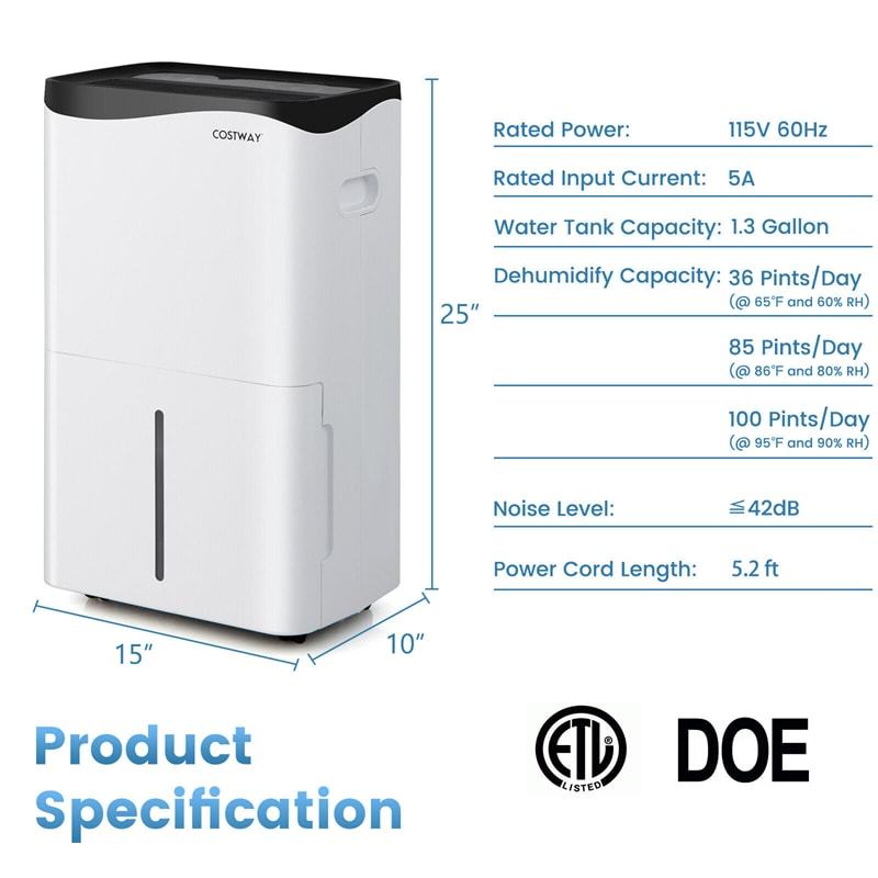 100-Pint Dehumidifier for 5500 Sq.Ft with Smart App & Alexa Control, Drain Hose, 24H Timer, Low Noise Dehumidifier for Basement, Home, Large Room Use