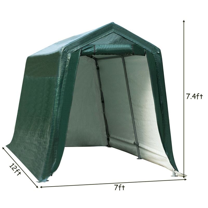 7x12ft Heavy-Duty Enclosed Carport, Portable Garage Shelter with Waterproof Ripstop Cover, Outdoor Storage Tent Car Canopy for Motorcycles, ATV, Tools