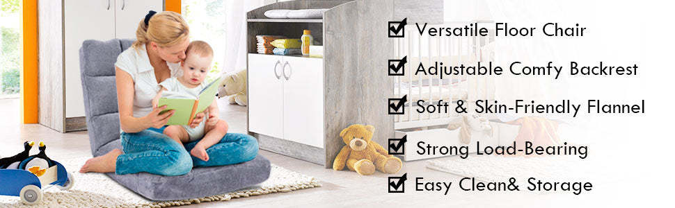 14-Position Folding Gaming Sofa Floor Chair Adjustable Sleeper Bed