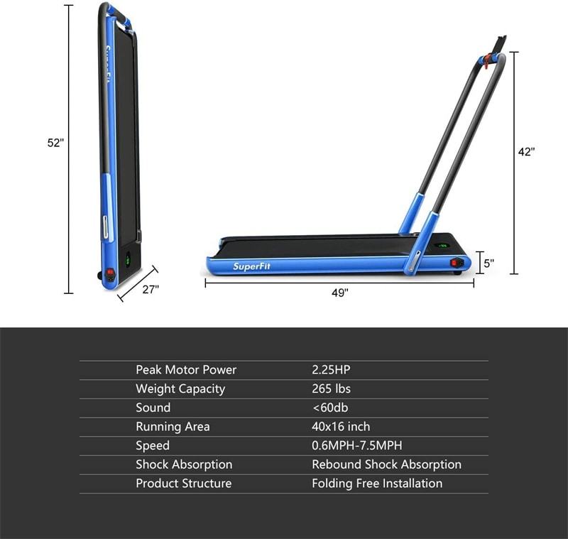 2.25HP 2-in-1 Folding Under Desk Treadmill with LED Display, Remote & APP Control, Portable Electric Walking Running Machine for Home Office
