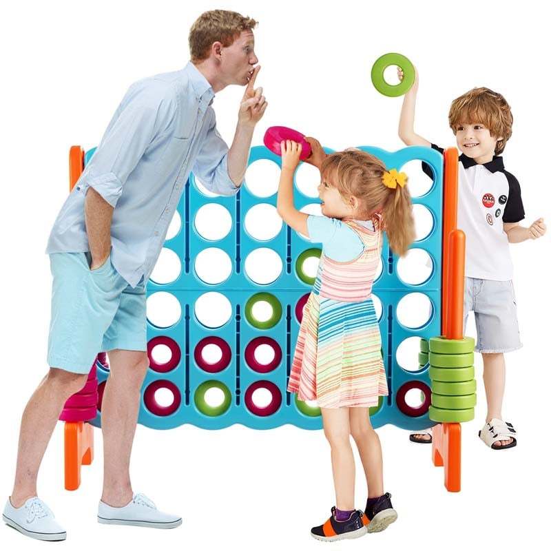 Jumbo 4-to-Score Giant Game Set, 3.5FT Tall Giant 4-in-A-Row with 42 Jumbo Rings & Quick-Release Slider for Kids & Adults, Holiday Party, Family Game