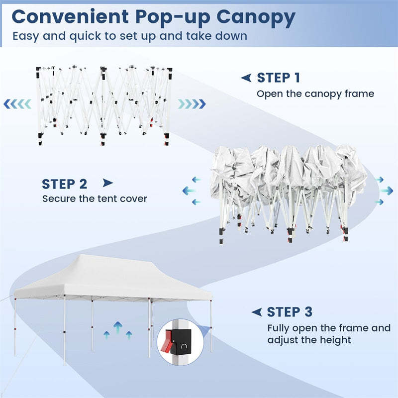 10 x 20FT Pop Up Canopy, Instant Setup Outdoor Canopy Tent with 6 Sandbags & Carrying Bag, UPF50+ Sun Protection Tent for Events, Camping