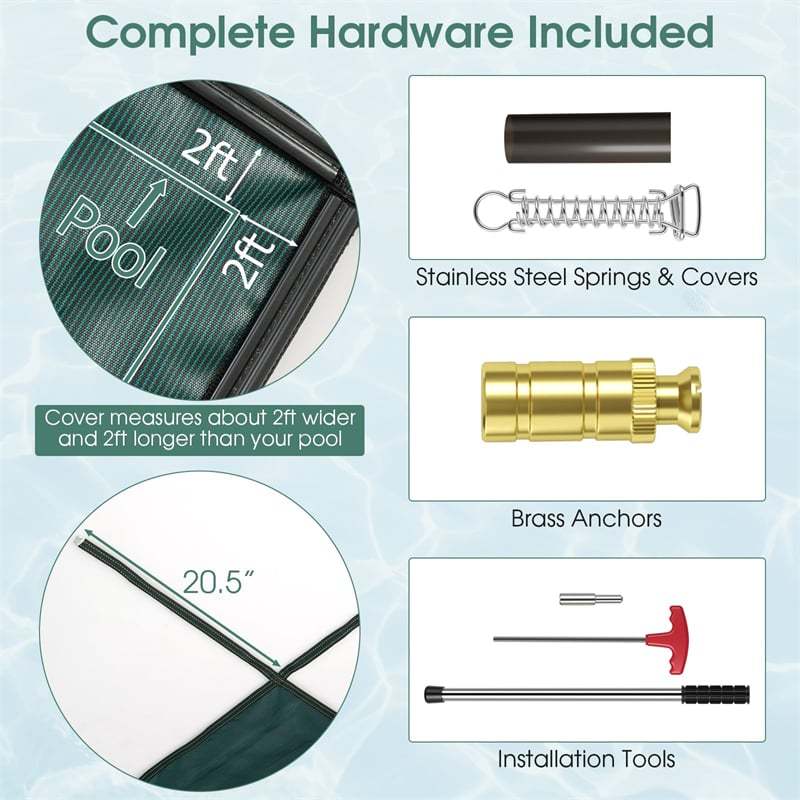 Safety Pool Cover for 40 x 20FT Inground Swimming Pools, Rectangle Winter Leaf Net Pool Cover with Mesh & Installation Tools for Backyard Yard