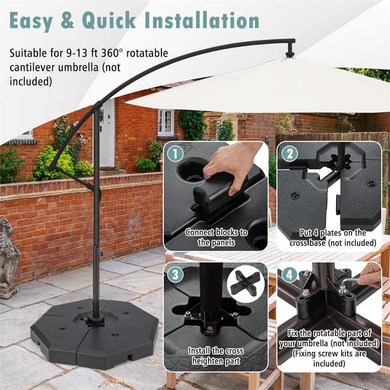 4PCS Patio Offset Umbrella Weights Base Set Octagonal Umbrella Base Weight Water Sand Filled for Cantilever Umbrella with Easy-Filling Spouts