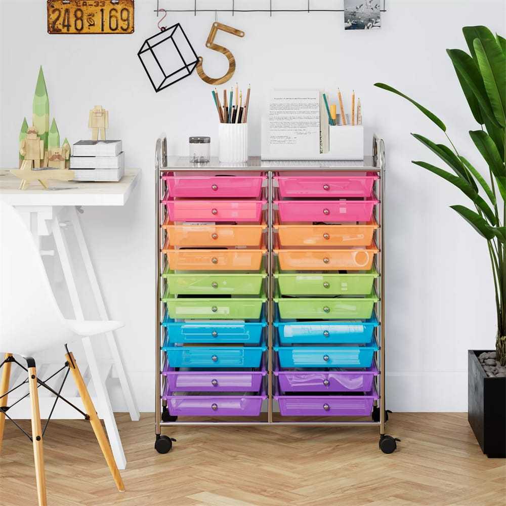 Storage Drawer Cart, 20-Drawer Rolling Cart Organizer with Lockable Wheels, Mobile Utility Cart for Office School Art Craft Supplies