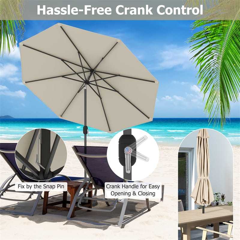 9FT Patio Umbrella Auto Tilt Market Umbrella with Crank & 8 Sturdy Steel Ribs, Outdoor Table Umbrella for Garden Yard Beach Deck