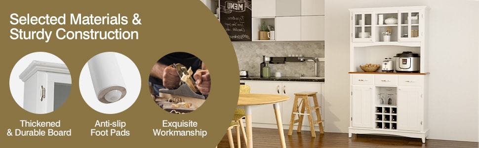 Wood Kitchen Buffet Hutch Cabinet Kitchenware Server with Large Drawers & Wine Bottle Modulars