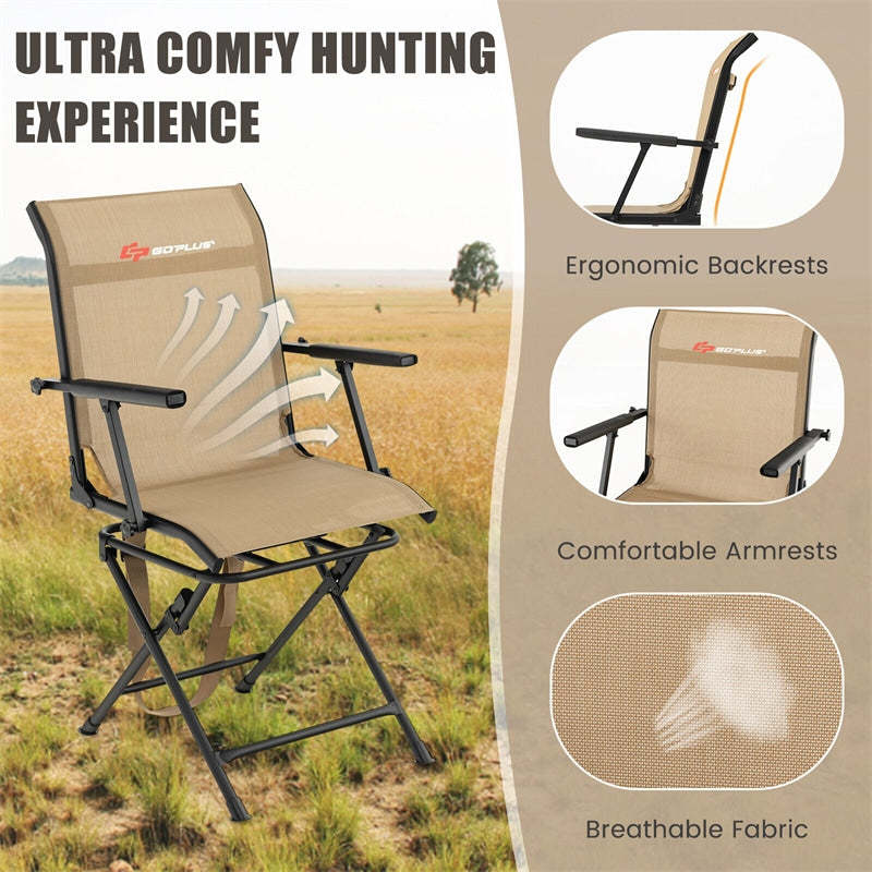 360° Swivel Hunting Blind Chair, Portable Folding Hunting Chair with Armrest, Mesh Back & Carrying Strap, Silent Hunting Seat for Dove Camping