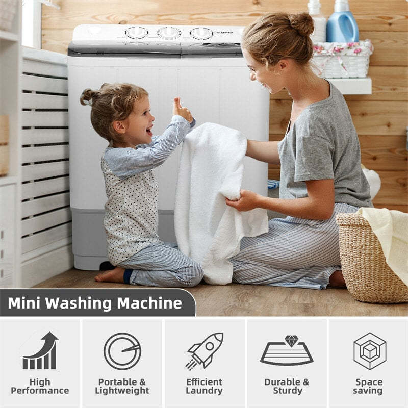 Portable Washing Machine, Twin Tub 22LBS Capacity Compact Laundry Washer Spin Dryer Combo with Control Knobs & Drain Pump for Apartment, RV