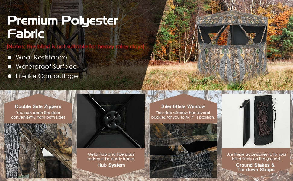 3-Person Portable Hunting Blind Pop-up Ground Blind Camouflage Hunting Tent with Triangular Mesh Window & Carrying Bag