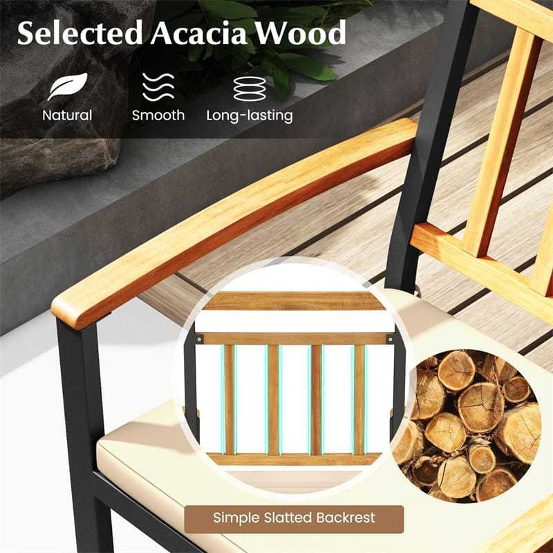 Patio Dining Chairs Metal Outdoor Chairs with Removable Padded Cushions, Acacia Wood Backrests & Armrests, 400lbs Capacity Bistro Chairs