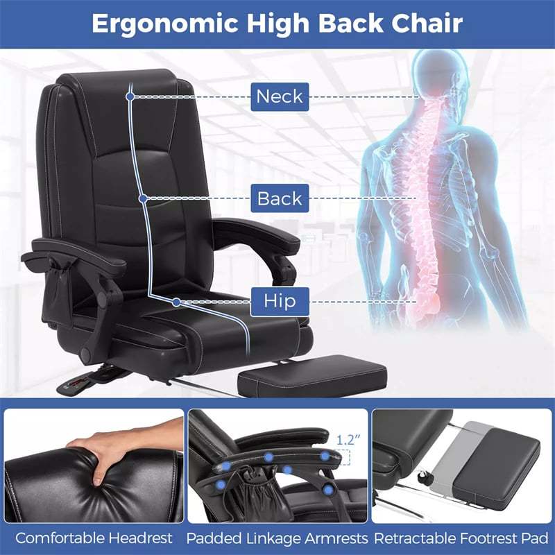 400 LBS Big and Tall Office Chair, Massage Adjustable Executive Chair with Retractable Footrest, Ergonomic High Back PU Leather Swivel Desk Chair