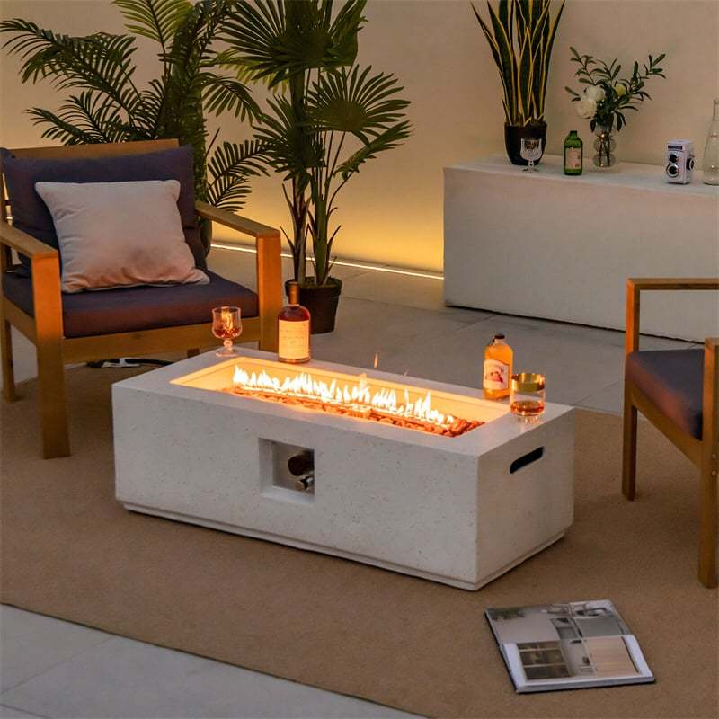 42" Terrazzo Fire Pit Table, 50,000 BTU Rectangle Outdoor Propane Gas Fire Pit with Stainless Steel Burner, PVC Cover, Auto-Ignition, CSA Certified