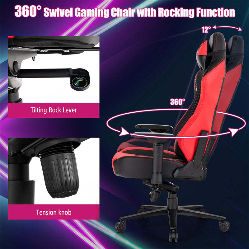 360° Swivel Gaming Chair Height Adjustable Video Game Chair Computer Office Racing Chair with 4D Armrest Lumbar Support & Wide Seat
