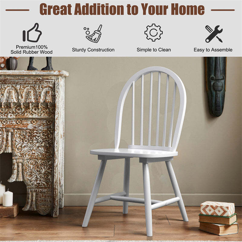 Windsor Chairs Set of 2, Vintage Wood Dining Chairs French Country Armless Spindle Back Dining Chairs for Kitchen Island