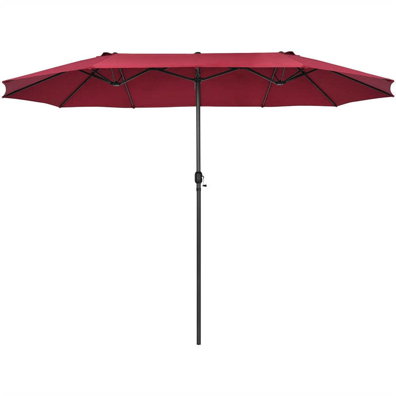 15FT Double-Sided Patio Umbrella with Crank & Air Vents, 12-Rib Steel Market Outdoor Umbrella for Poolside, Garden, Backyard