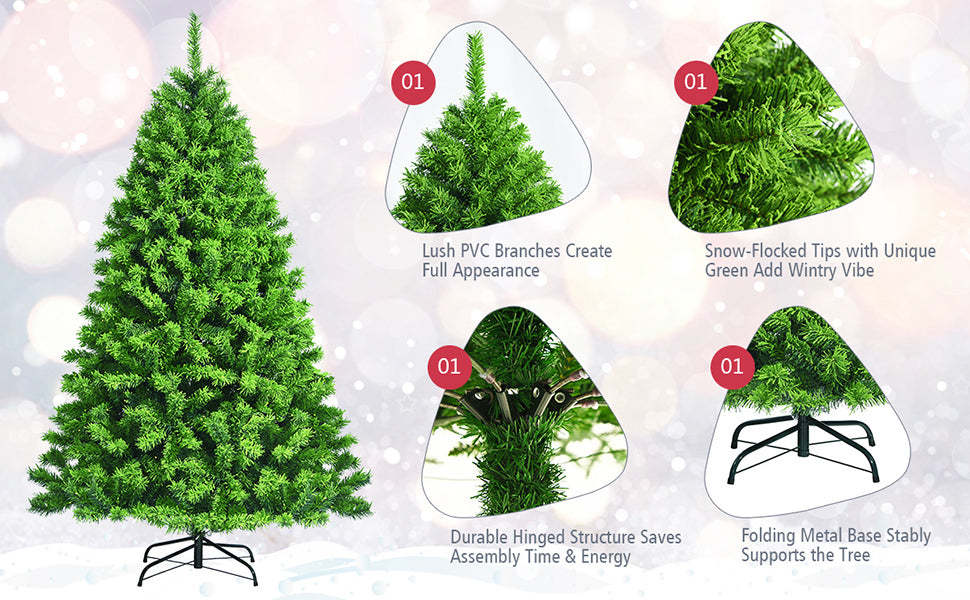 4.5ft Unlit Green Flocked Artificial Christmas Tree with Metal Stand