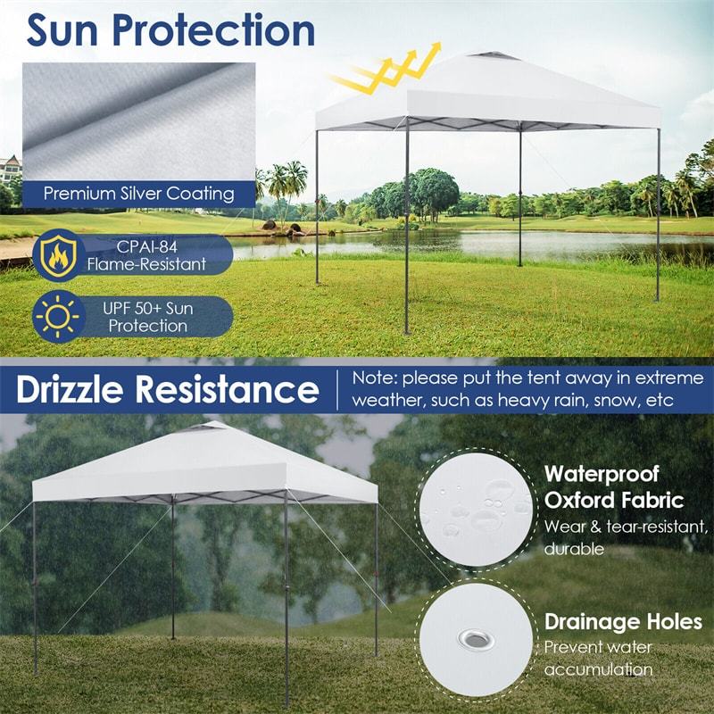 10' x 10' Pop Up Canopy Tent Easy Set-up Instant Canopy Outdoor Folding Tent Adjustable Height Sun Shelter with Center Lock & Carry Bag