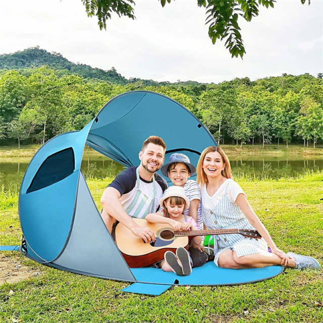 3-4 Person Pop Up Beach Tent, Anti-UV UPF 50+ Portable Camping Sun Shelter with 2 Mesh Windows for Picnic, Hiking