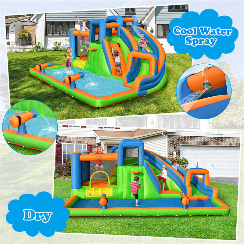 Inflatable Water Slide 7-in-1 Giant Bouncy Castle Waterslide Combo with Dual Climbing Walls