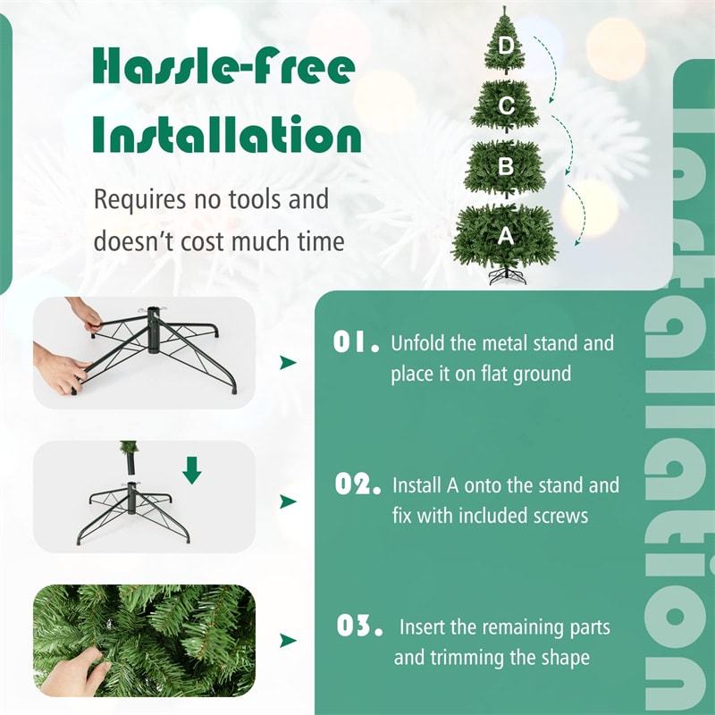 9FT Unlit Artificial Christmas Tree Premium Hinged Spruce Full Tree 2132 Branch Tips with Solid Metal Stand for Home Office Decor