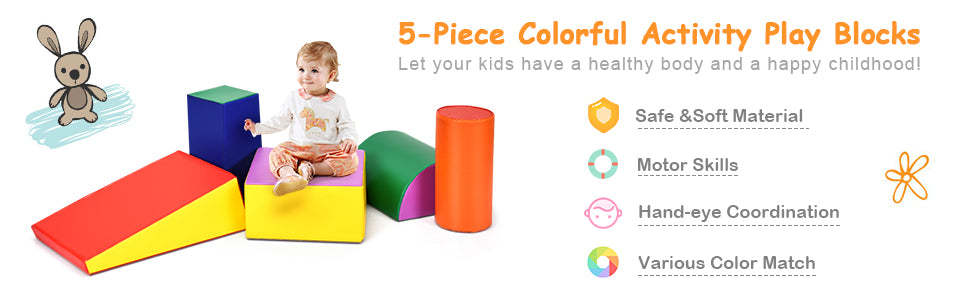 Crawl and Climb Soft Foam Playset 5 Piece Lightweight Colorful Foam Climbing Blocks Fun Activity Playset for Toddlers Climbing Crawling Sliding