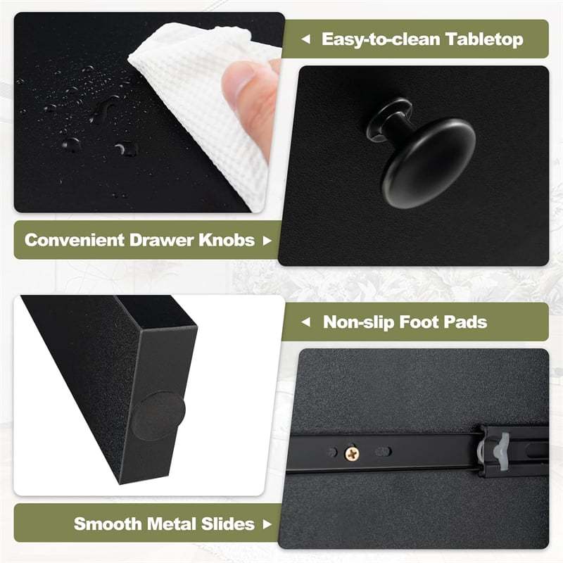 48" Black Computer Desk with Power Outlets, USB Ports & Type-C, Modern Home Office Desk Writing Study Table with Drawers & 5-Cubby Hutch