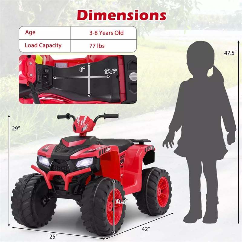 24V Kids Ride On ATV, Battery Powered Electric 4-Wheeler Quad Car with Wireless Connection & LED Lights for Boys/Girls Ages 3-8